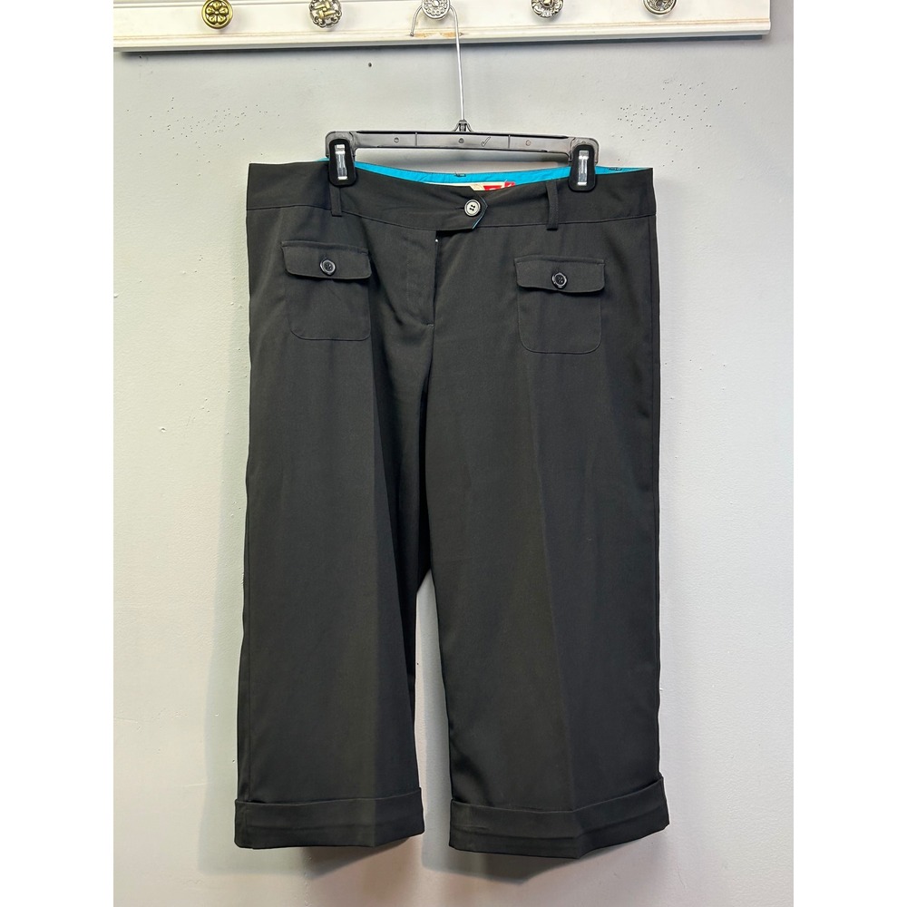 Guess Pants Womens Black Cropped Cuffed Utility Flap Pocket Trousers Y2K
